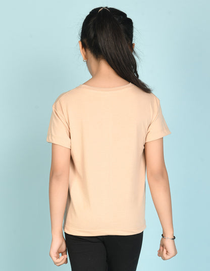 Nusyl Girl's Beige Smile Text Printed Regular Fit T-Shirt