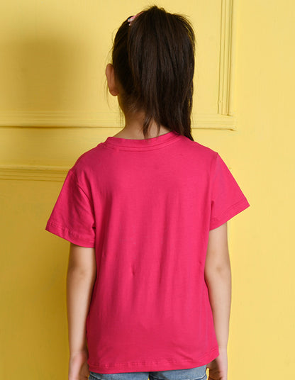 Nusyl Girl's Hot Pink Smile Text Printed Regular Fit T-Shirt