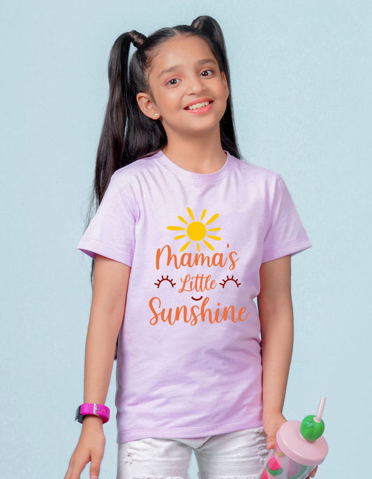 Nusyl Girl's Lilac Mama's Little Sunshine Text Printed Regular Fit T-Shirt