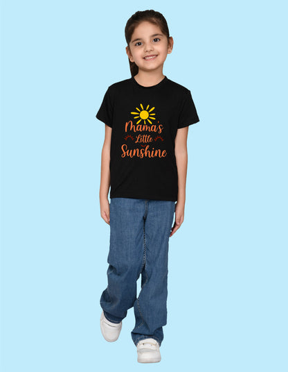 Nusyl Girl's Black Mama's Little Sunshine Text Printed Regular Fit T-Shirt