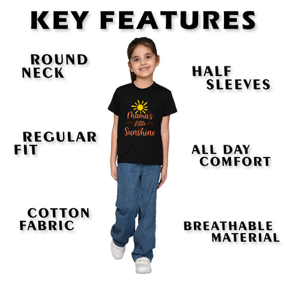 Nusyl Girl's Black Mama's Little Sunshine Text Printed Regular Fit T-Shirt