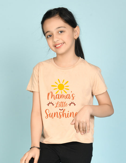 Nusyl Girl's Beige Mama's Little Sunshine Text Printed Regular Fit T-Shirt