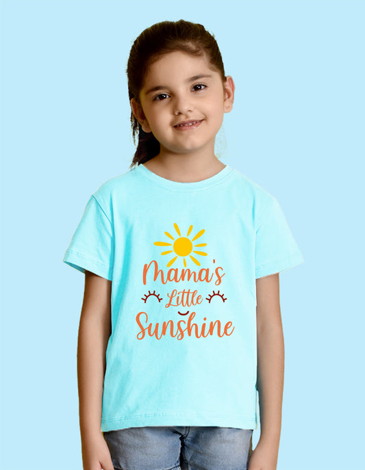 Nusyl Girl's Sky Blue Mama's Little Sunshine Text Printed Regular Fit T-Shirt