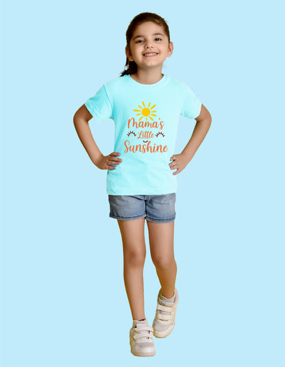 Nusyl Girl's Sky Blue Mama's Little Sunshine Text Printed Regular Fit T-Shirt
