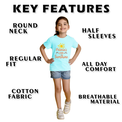 Nusyl Girl's Sky Blue Mama's Little Sunshine Text Printed Regular Fit T-Shirt