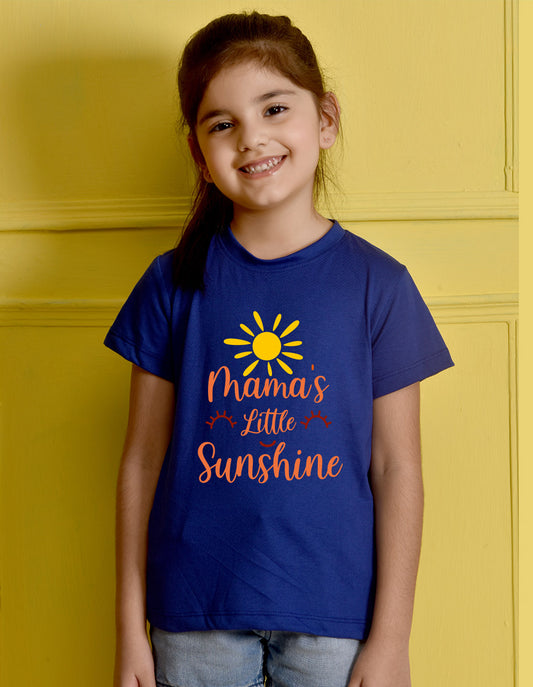 Nusyl Girl's Royal Blue Mama's Little Sunshine Text Printed Regular Fit T-Shirt