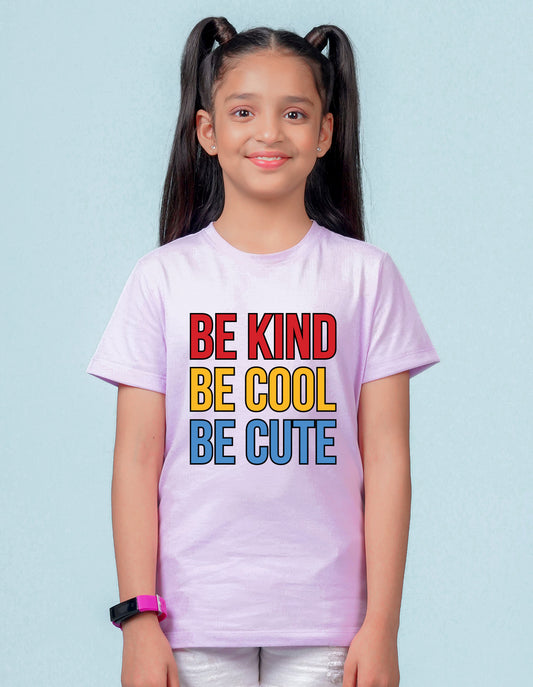 Nusyl Girl's Lilac Be Kind Be Cool Be Cute Text Printed Regular Fit T-Shirt