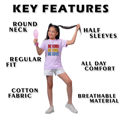 Nusyl Girl's Lilac Be Kind Be Cool Be Cute Text Printed Regular Fit T-Shirt