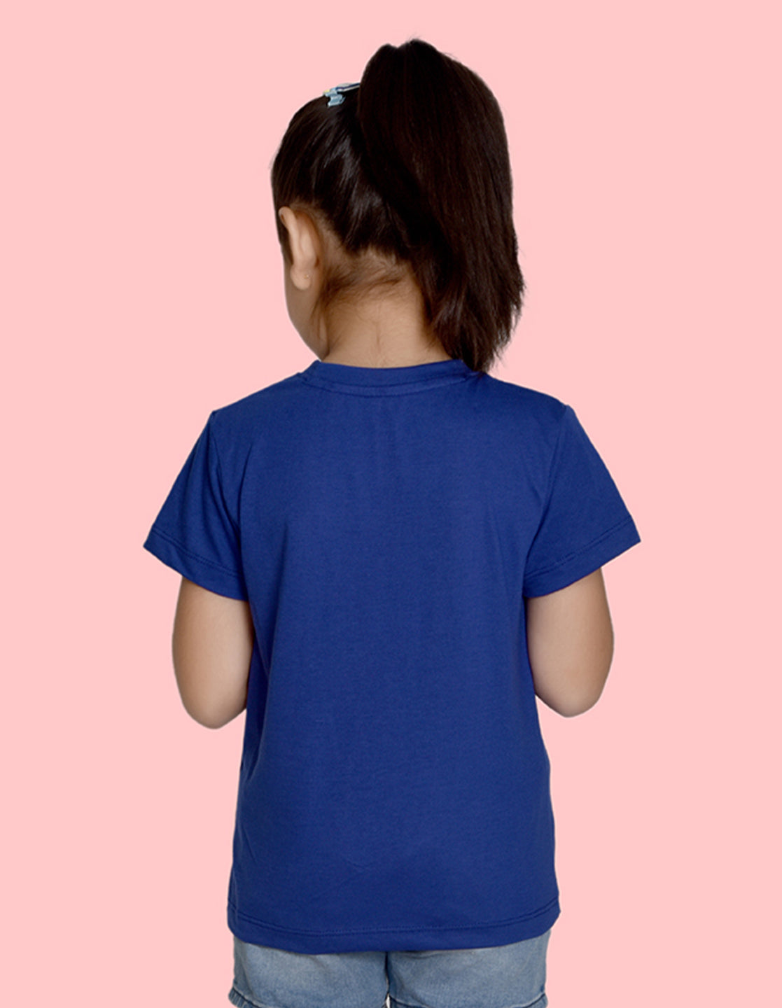 Nusyl Girl's Royal Blue Cat Face & Selfie Queen Text Printed Regular Fit T-Shirt