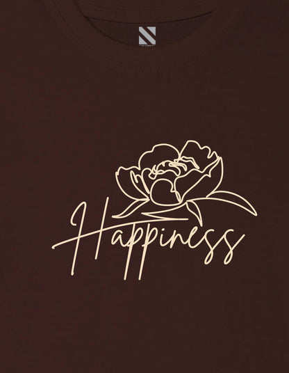 Nusyl Girl's Brown Happy Text Printed Regular Fit T-Shirt