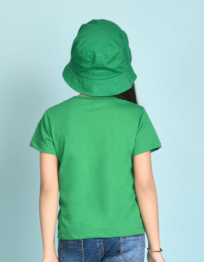 Nusyl Girl's Green Happy Text Printed Regular Fit T-Shirt