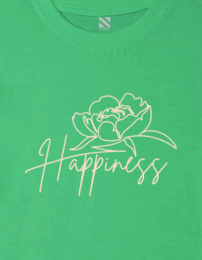 Nusyl Girl's Green Happy Text Printed Regular Fit T-Shirt