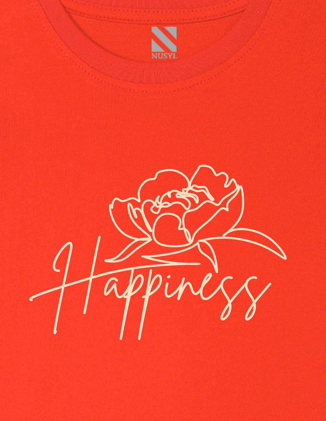 Nusyl Girl's Red Happy Text Printed Regular Fit T-Shirt