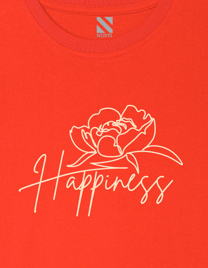 Nusyl Girl's Red Happy Text Printed Regular Fit T-Shirt