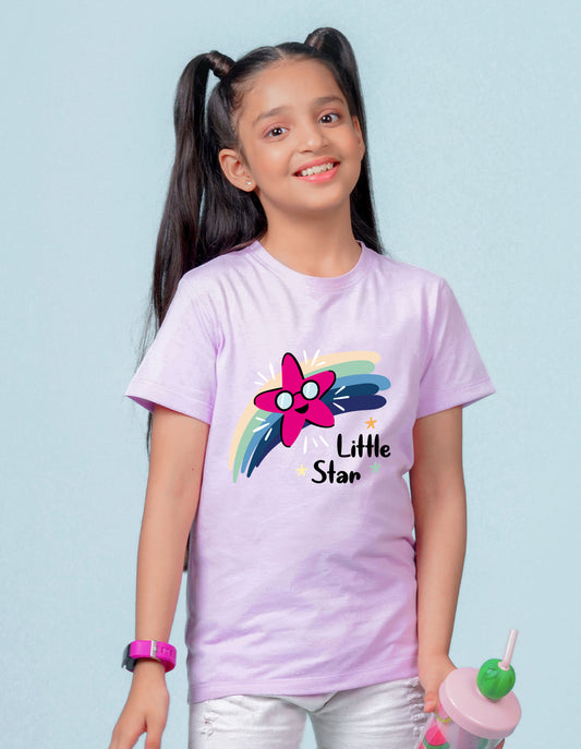 Nusyl Girl's Lilac Little Star Text Printed Regular Fit T-Shirt