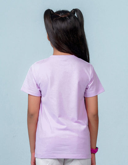 Nusyl Girl's Lilac Little Star Text Printed Regular Fit T-Shirt