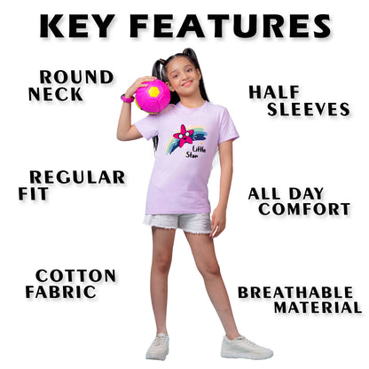 Nusyl Girl's Lilac Little Star Text Printed Regular Fit T-Shirt