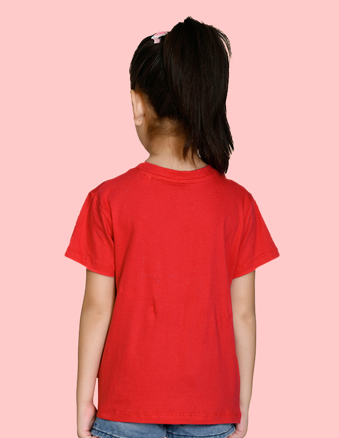 Nusyl Girl's Red Little Star Text Printed Regular Fit T-Shirt