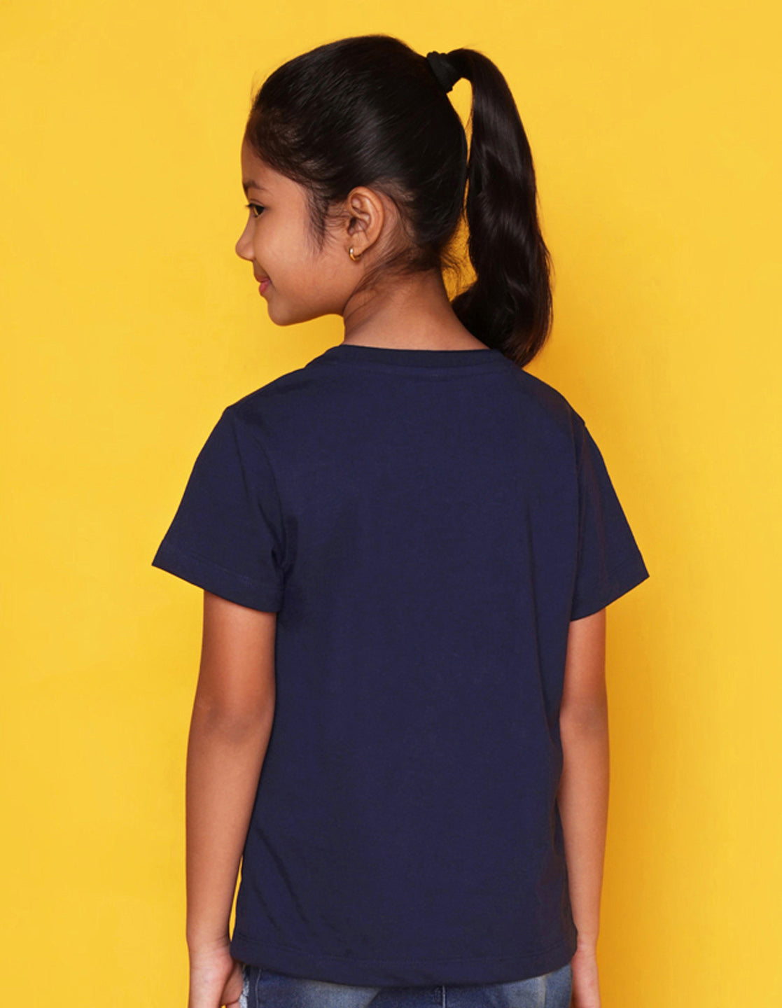 Nusyl Girl's Navy Blue Hello Weekend & Cat Printed Regular Fit T-Shirt