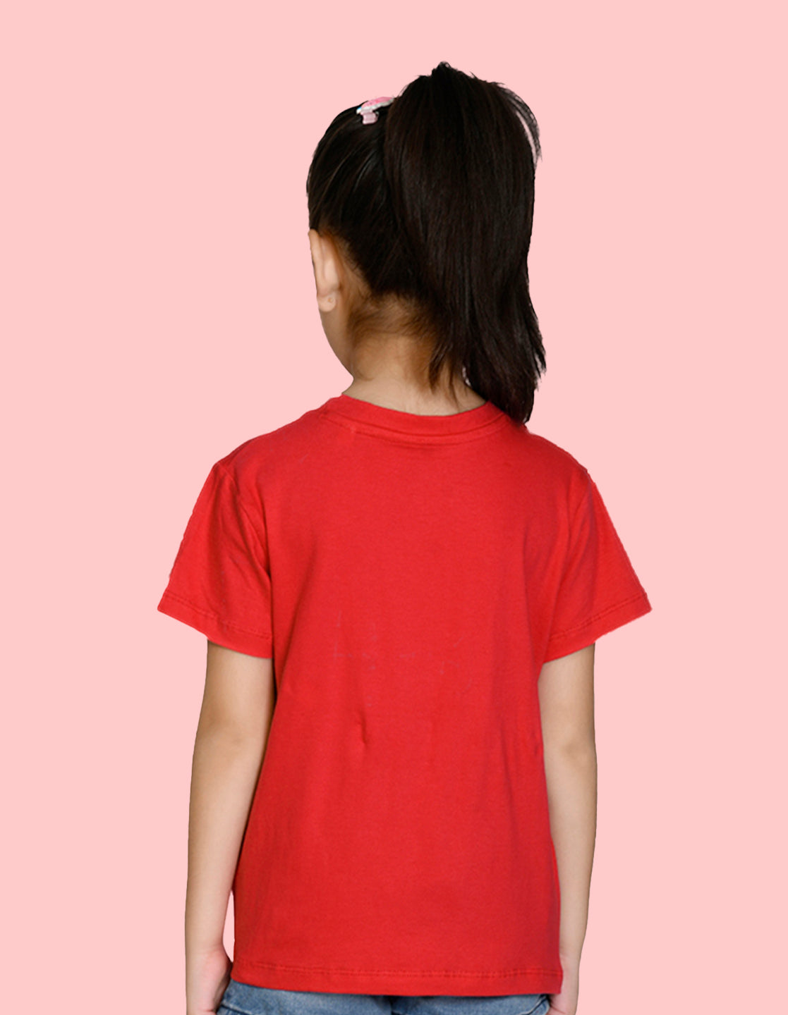 Nusyl Girl's Red Hello Weekend & Cat Printed Regular Fit T-Shirt