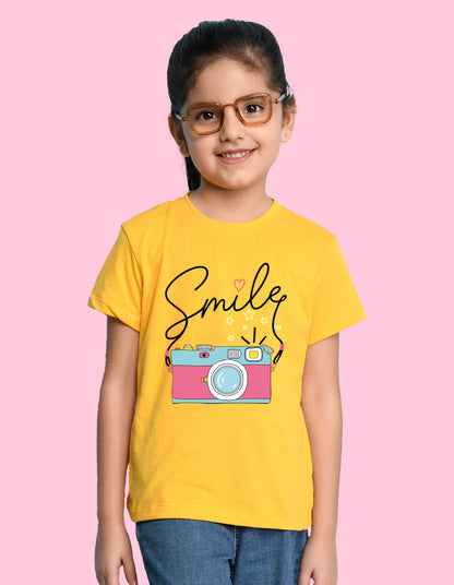 NUSYL Girls Hot Pink & Sky Blue & Yellow Cute Girls Printed Half Sleeves T-Shirt Pack of 3