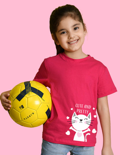 NUSYL Girls Orange & Hot Pink & Navy Blue Cute And Pretty Text Printed T-Shirt Pack of 3
