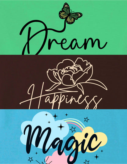 NUSYL Girls Sky Blue & Green & Brown Multi Text Printed Half Sleeves T-Shirt Pack of 3