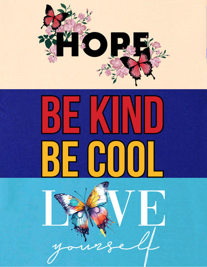 NUSYL Girls Sky Blue & Beige & Royal Blue Butterfly Printed Half Sleeves T-Shirt Pack of 3