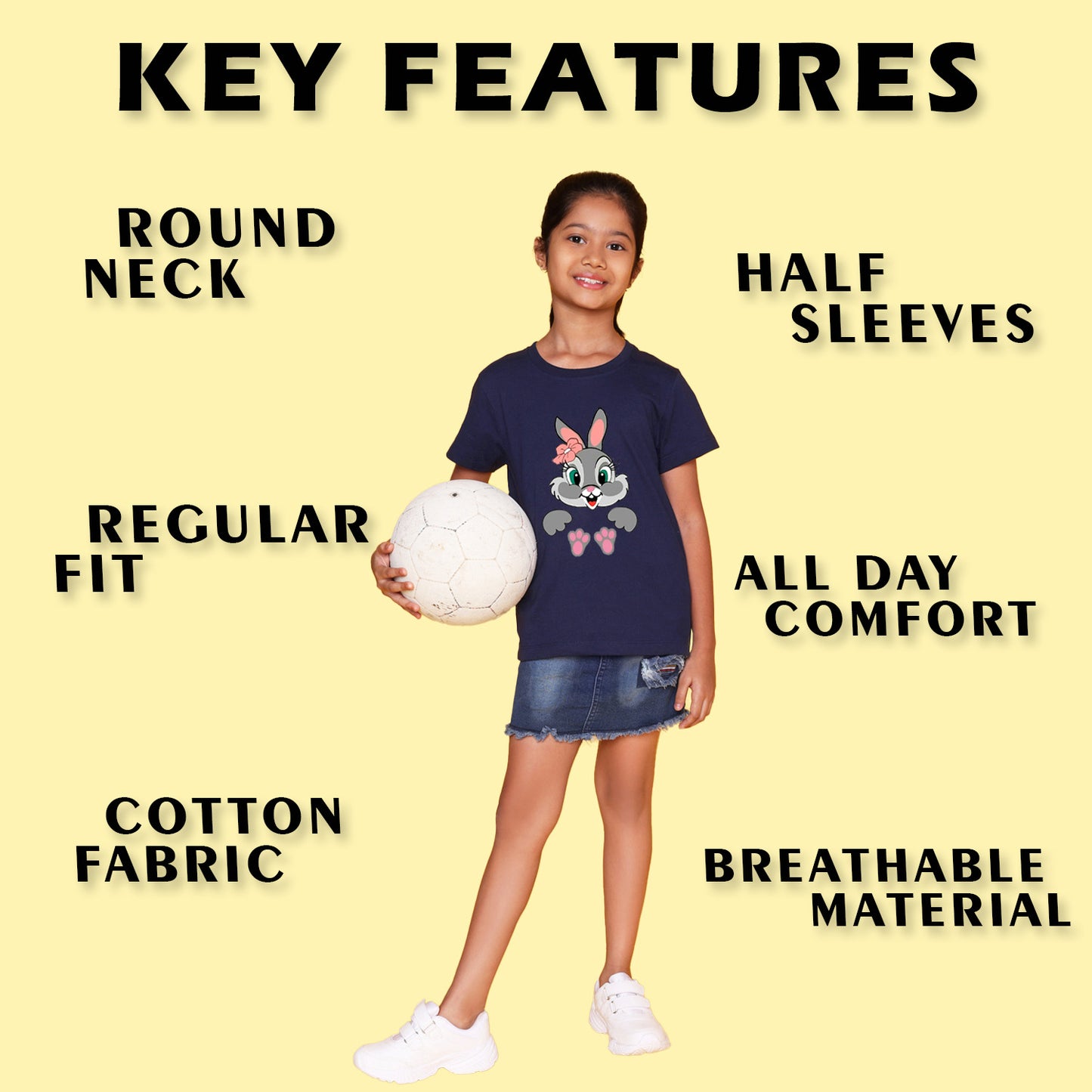 NUSYL Girls Orange & Wine & Navy Blue Cat Printed Half Sleeves T-Shirt Pack of 3