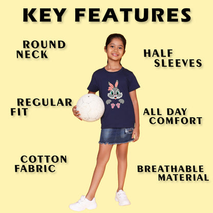 NUSYL Girls Orange & Wine & Navy Blue Cat Printed Half Sleeves T-Shirt Pack of 3