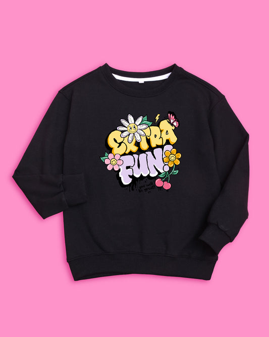 Nusyl Girls Black Extra Fun Printed Sweatshirts