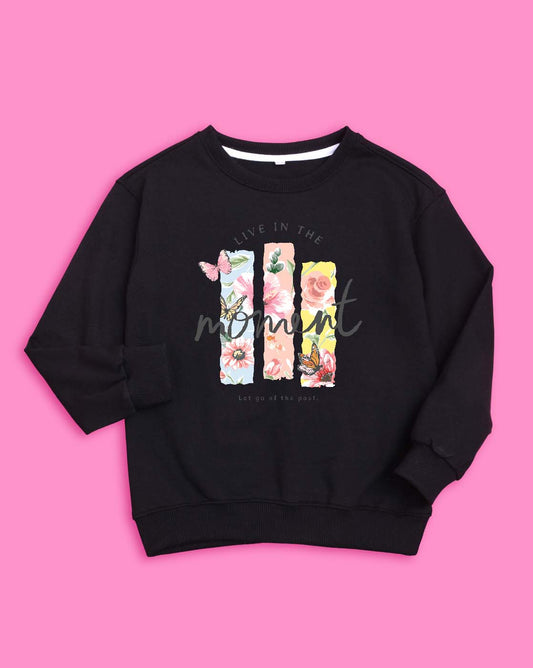 Nusyl Girls Black Moment Printed Sweatshirts