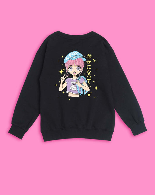 Nusyl Girls Black Girl Printed Sweatshirts