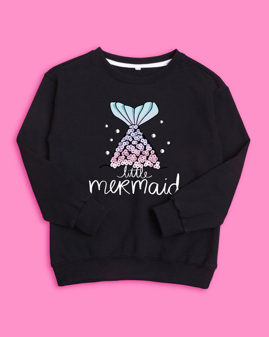 Nusyl Girls Black Mermaid Printed Sweatshirts