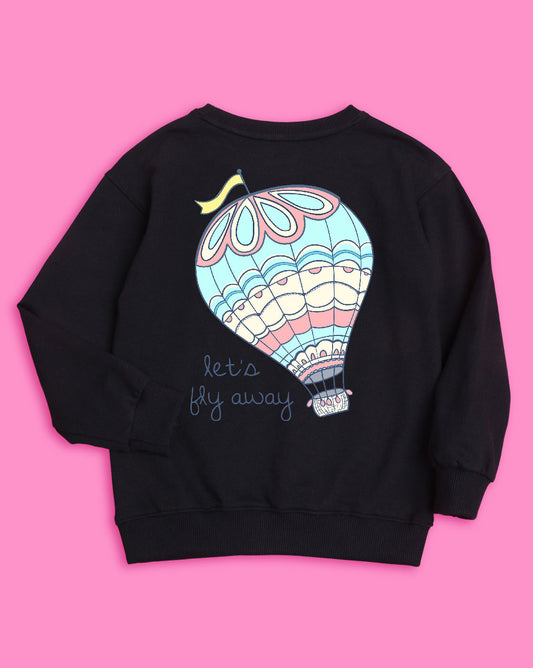 Nusyl Girls Black Graphic Printed Sweatshirts