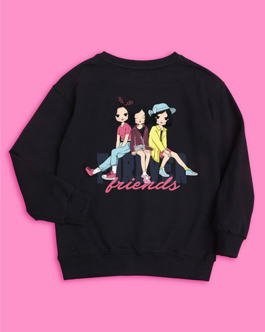 Nusyl Girls Black Friends Forever Printed Sweatshirts