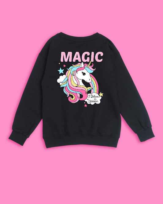 Nusyl Girls Black Magic Printed Sweatshirts