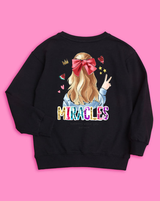 Nusyl Girls Black Miracles Printed Sweatshirts