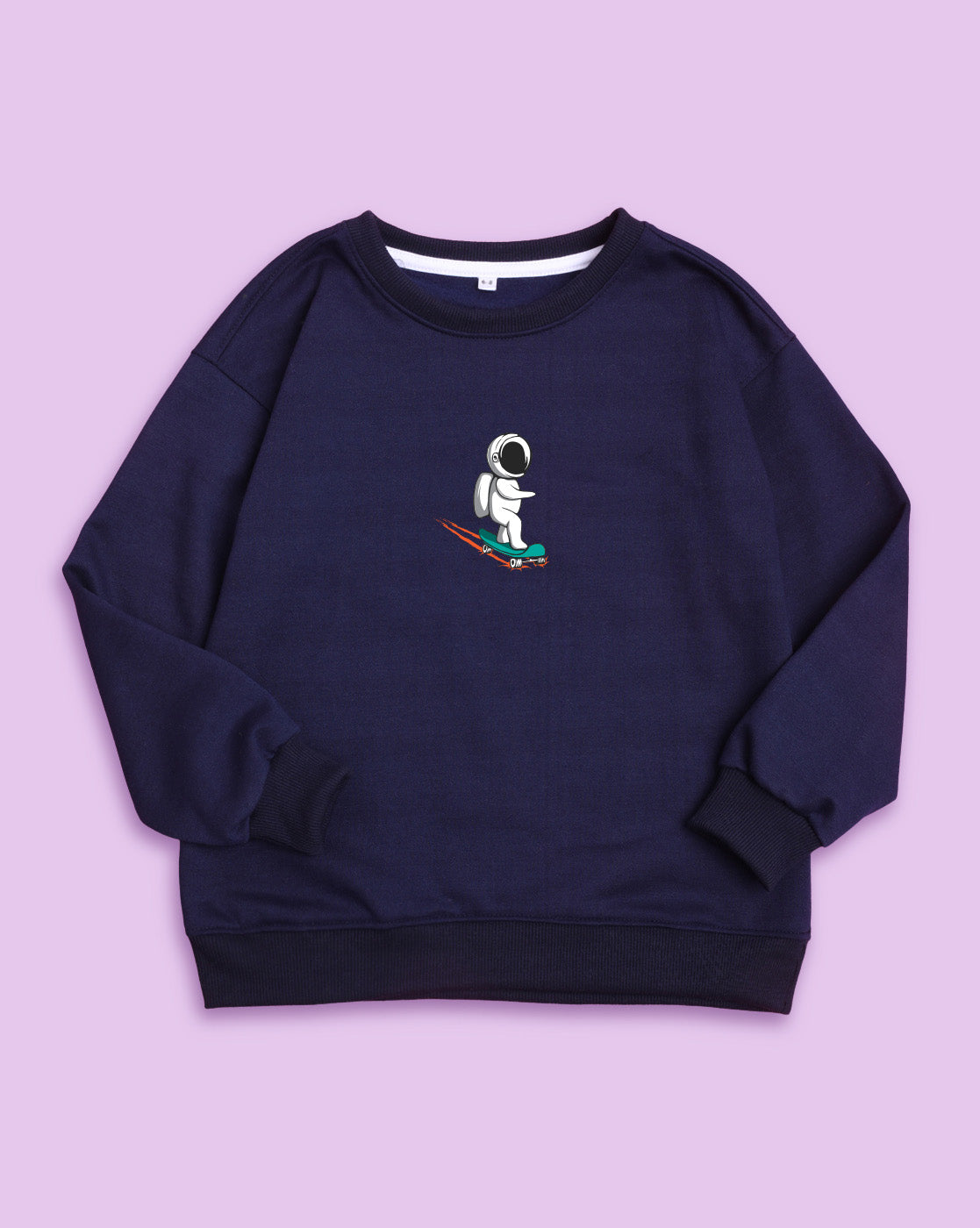 Nusyl Unisex Navy Blue Astronaut Printed Round Neck Sweatshirts