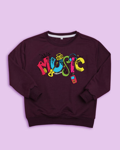 Nusyl Unisex Burgundy Magic Printed Round Neck Sweatshirts