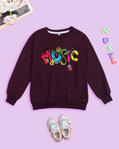 Nusyl Unisex Burgundy Magic Printed Round Neck Sweatshirts
