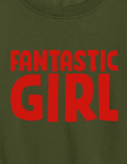 Nusyl Girl's Olive Fantastic Girl Text Printed Round Neck Oversized Sweatshirt