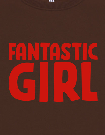 Nusyl Girl's Brown Fantastic Girl Text Printed Round Neck Oversized Sweatshirt