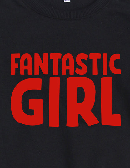 Nusyl Girl's Black Fantastic Girl Text Printed Round Neck Oversized Sweatshirt