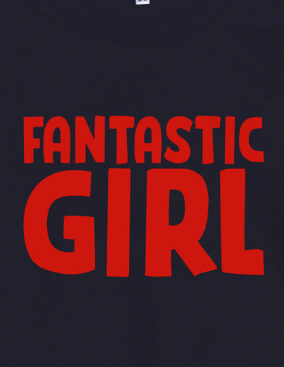 Nusyl Girl's Navy Blue Fantastic Girl Text Printed Round Neck Oversized Sweatshirt