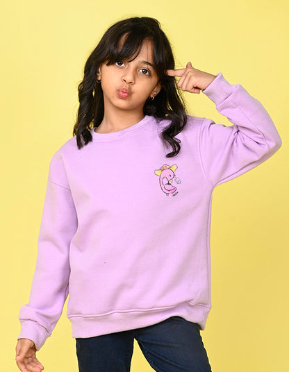 Nusyl Girl's Lilac Flamingo  Printed Round Neck Oversized Sweatshirt
