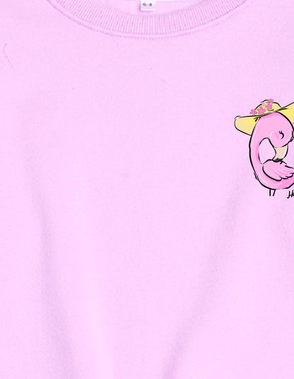 Nusyl Girl's Lilac Flamingo  Printed Round Neck Oversized Sweatshirt