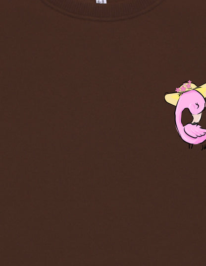 Nusyl Girl's Brown Flamingo  Printed Round Neck Oversized Sweatshirt