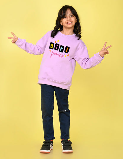 Nusyl Girl's Lilac Girl Power Text Printed Round Neck Oversized Sweatshirt