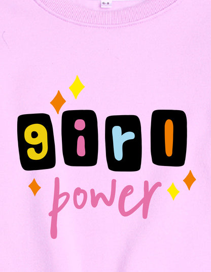 Nusyl Girl's Lilac Girl Power Text Printed Round Neck Oversized Sweatshirt